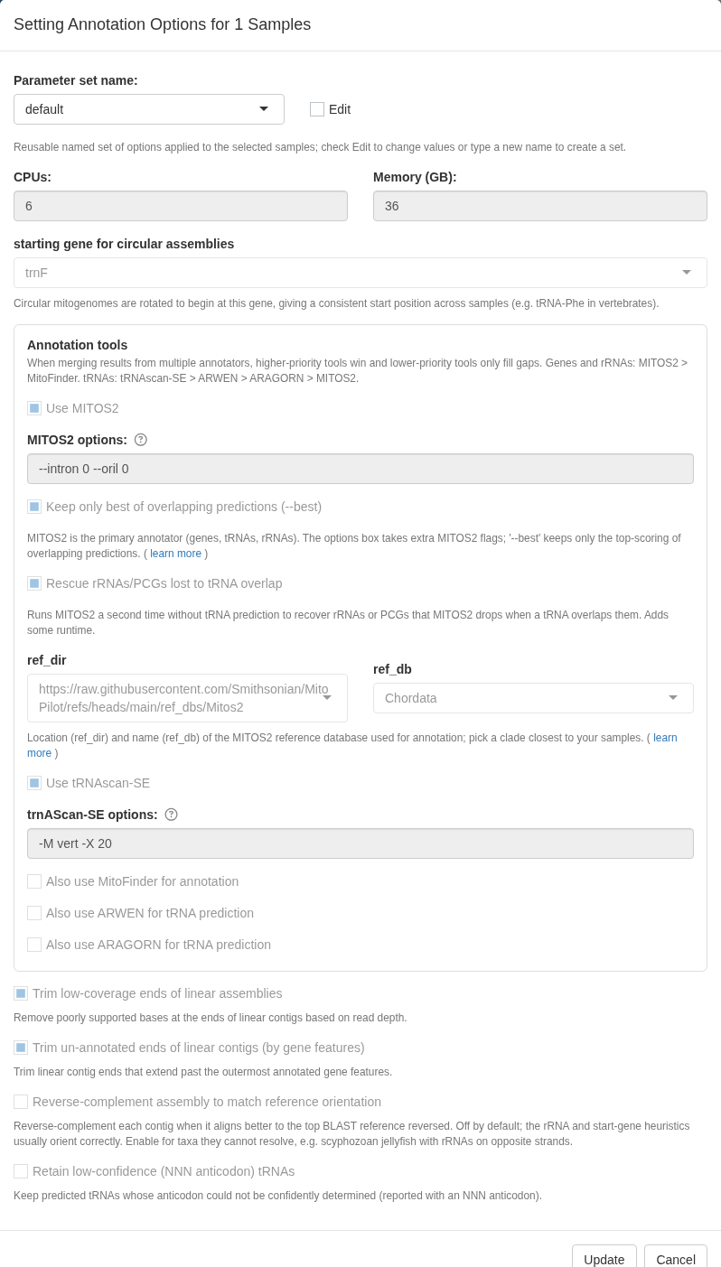 Annotation options window