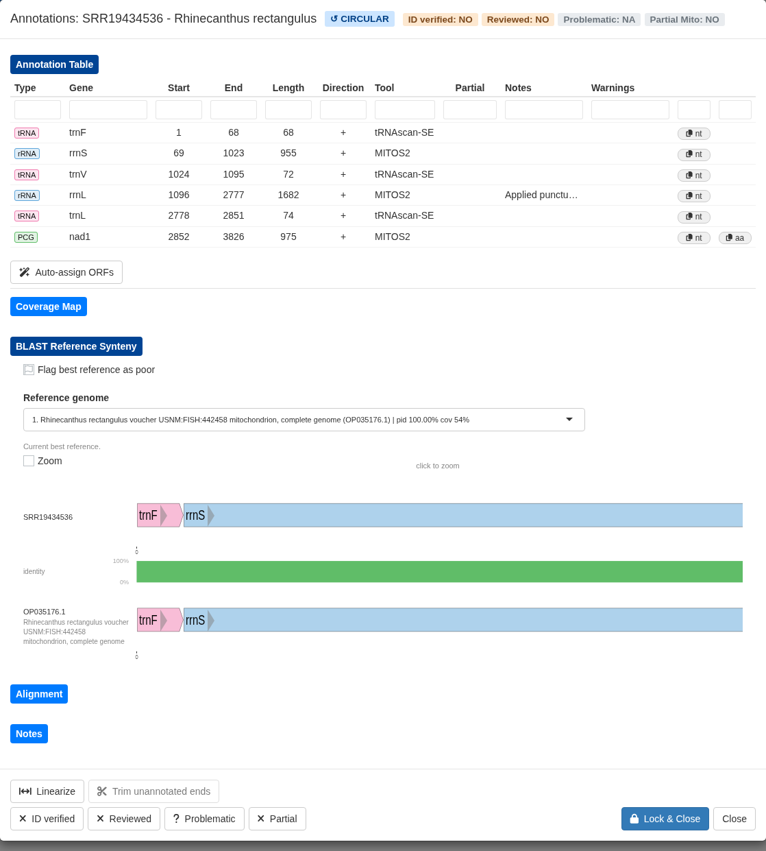 Gene order compared against the closest GenBank reference
