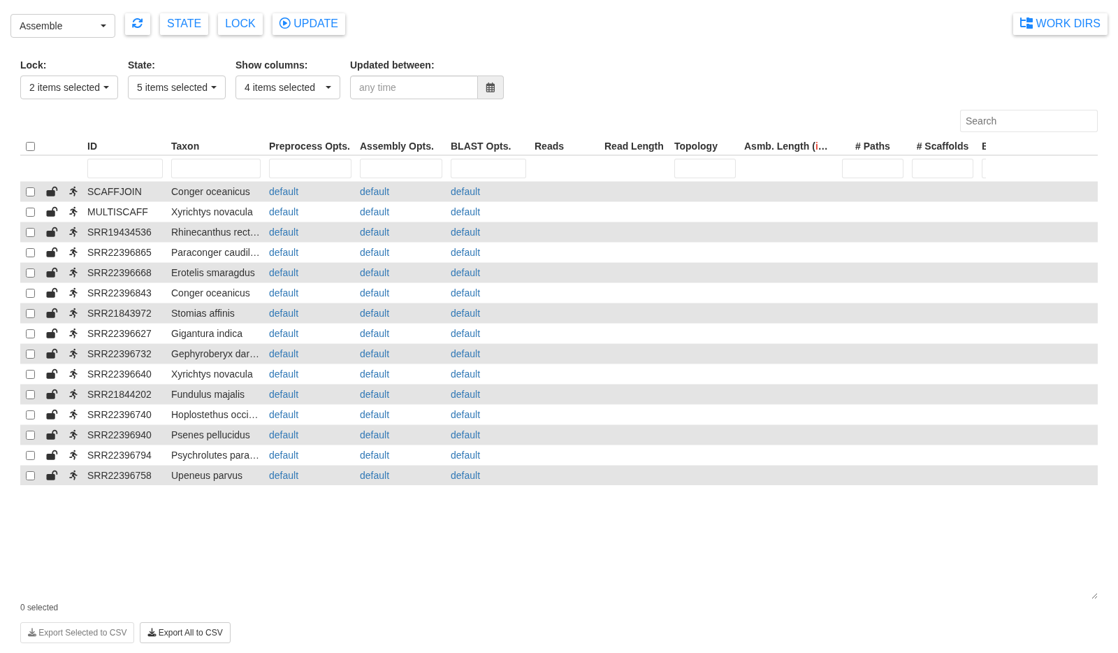 Sample table in the Assemble module before the pipeline has run