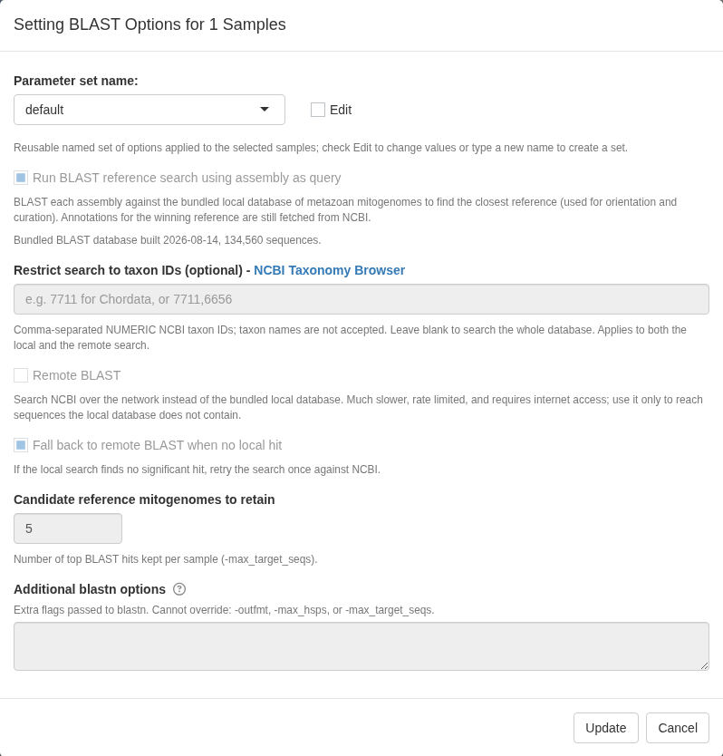 BLAST options window