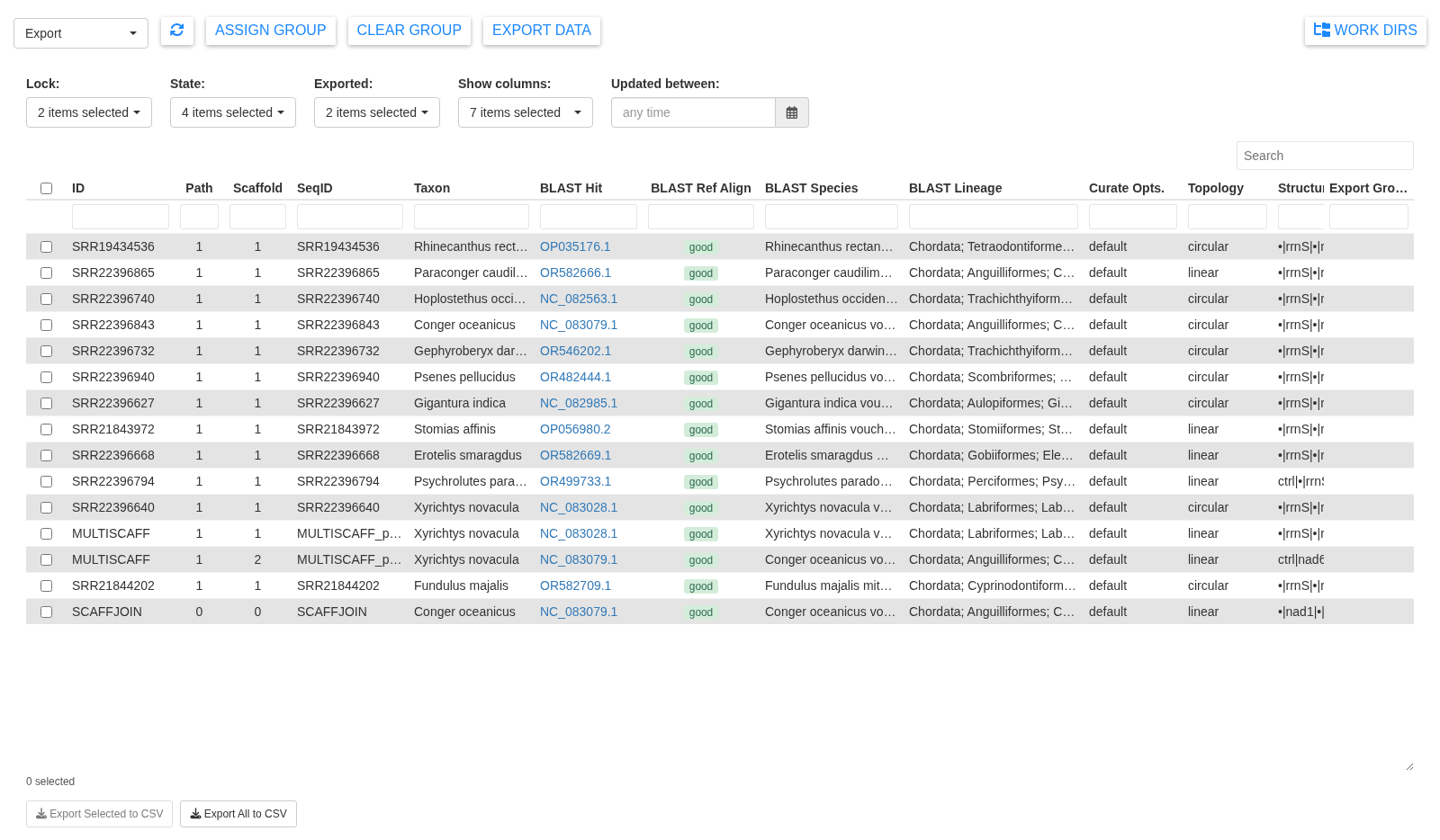Export module sample table