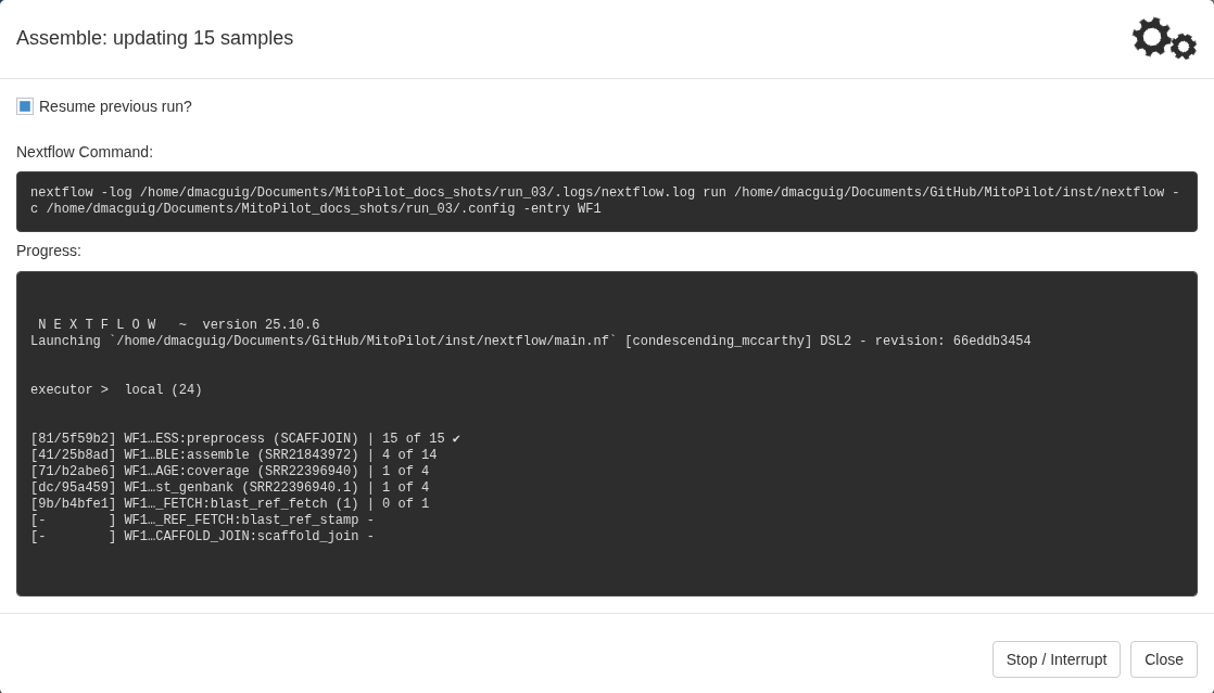 Progress window part way through an Assemble run