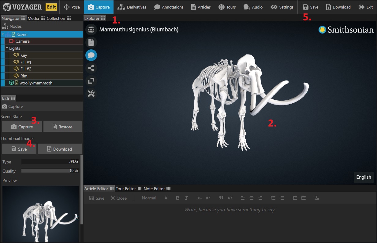 Numbered image showing location of capture steps in UI