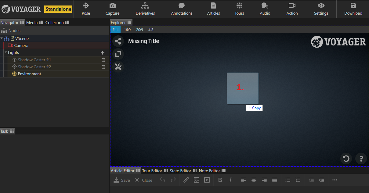 Numbered diagram showing the location to drag/drop a file