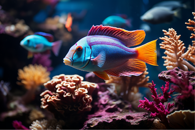 Colorful fish and plants in a fish tank