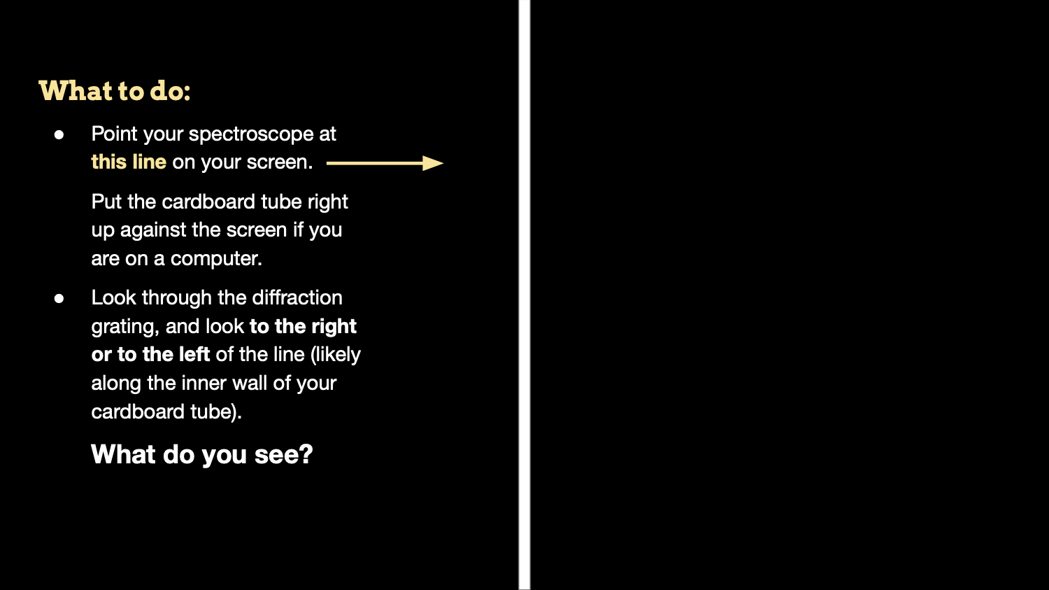 Vertical white line on a black background